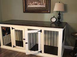 This Is A Custom Built Double Size Dog Kennel Buffet Table There Is A Removable Divider So Your Pets Can Be Separate Or To Dog Crate Diy Home Decor Dog Kennel