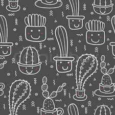 Black and white cactus seamless pattern, vector stock. Cute Seamless Cactus Pattern Stock Vector Colourbox