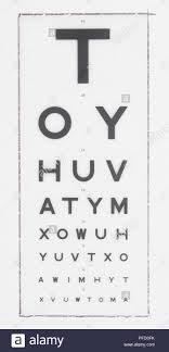 Letters Chart Used For Eye Tests Front View Stock Photo