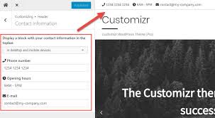 It loads asynchronously and you can set custom display rules such as displaying it only on specific pages or. Pro How To Insert A Contact Information Block In The Topbar Including Your Phone Number Opening Hours Press Customizr Documentation