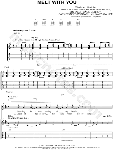 Modern English "I Melt With You" Guitar Tab in C Major - Download & Print -  SKU: MN0086061