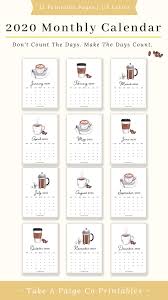 2020 Calendar Printable Wall Calendar Desk Calendar Digital Download Us Letter Coffee Print In 2020 Packing List Beach Lettering Calendar Printables