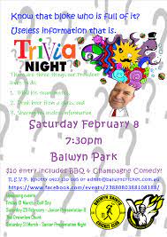 I'd love to hear what kind of fun trivia rounds you've participated in recently . Trivia Night Balwyn Saints And Blasters Cricket Club