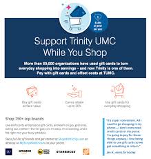 Through great lakes scrip center, cucc's manna card program offers more than 700 of the country's biggest retailers, including grocery, department stores, gas stations, restaurants, hotels, home improvement, and more. Shop With Scrip Trinity United Methodist Church