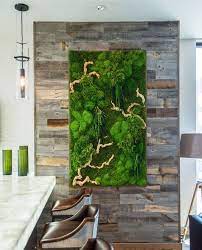 It has dark hardwood flooring and moss green walls above white wainscoting. Moss Wall Art Residental Commercial Artisan Moss Moss Wall Art Garden Wall Designs Moss Wall