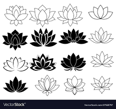 Set Of Stylized Lotuses Collection Of Lotus Flowers For A Logo Black White Vector Illustration Download A Lotus Tattoo Design Lotus Flower Art Lotus Vector