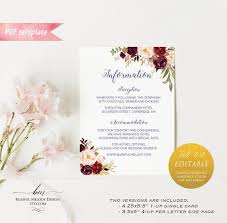 Printable Burgundy Floral Information Card All Text Editable Pdf Template Wedding Details Card Vistaprint Diy Instant Download 01 11
