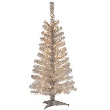 National Tree Company 4 Ft Silver Tinsel Artificial Christmas Tree With Clear Lights Tt33 300 40 The Home Depot Tinsel Christmas Tree Silver Tinsel Tree Christmas Tree Clear Lights