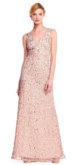 Adrianna Papell Sleeveless Sequin Beaded Gown With V Neck And V Back Champagne Gold Rose Gold Or Blush Beaded Gown Dresses Dress Making