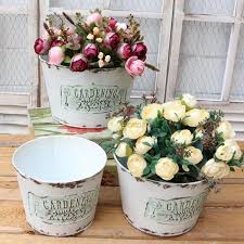 包邮zakka美式乡村铁皮花桶做旧复古花桶插花桶花盆花器花瓶园艺 planter pots planters pot