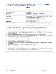 sudhir hadoop and data warehousing resume