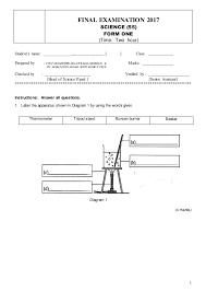 Rpt dlp science year 1 magnet senses. Final Year Examination Form 1 Science Paper