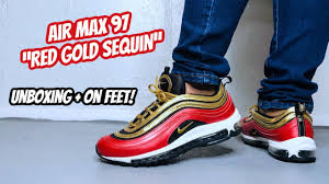 Air Max 97 Red Gold Sequin Review On Feet Youtube