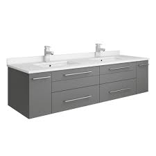 You want a bath vanity that meets your needs and still allows you plenty of room to easily maneuver around your bathroom. Fresca Lucera 60 In W Wall Hung Bath Vanity In Gray With Quartz Stone Double Sink Vanity Top In White With White Basins Fcb6160gr Uns D Cwh U The Home Depot