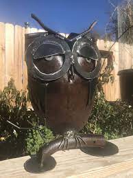 Mr Sleepy Owl Metal Art Etsy Scrap Metal Art Metal Tree Wall Art Metal Art