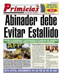 Portada Periódico Primicias, Domingo 14 de Febrero, 2021 - Dominicana.do