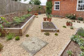 Small garden design is about utilising available space in practical and interesting ways. Oak Sleeper Raised Beds In A Courtyard Garden Design With Hard Stock Photo Picture And Royalty Free Image Image 127565885