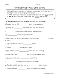 Choosing Your Or You Re Br Homophones Worksheets Homophones Worksheets 6th Grade Worksheets Homophones