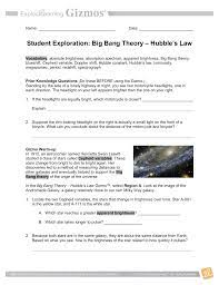 Absorption spectrum, binary star, blueshift, cepheid variable, emission spectrum, giant star, nebula, redshift, spectrum, star prior knowledge questions (do these before using the gizmo.) 1. Big Bang Theory