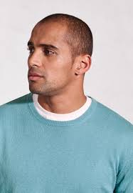 Devon Aqua Cotton Merino Crew Neck Sweater