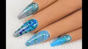 acrylic nails baby blue grey with