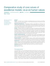 Pdf Comparative Study Of Core Values Of Excellence Models Vis A Vis Human Values
