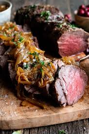 Top slices of beef tenderloin with a rich sauce of cremini mushrooms and sweet red wine. Roasted Beef Tenderloin With French Onions Horseradish Sauce The Original Dish