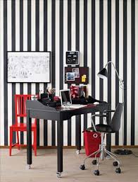 Black And White Striped Desk Chair Some Fun Modern Home Office Ideas Home Office With Black White Striped Wall And Red Chair White Office Decor Home Office Design Trendy Home