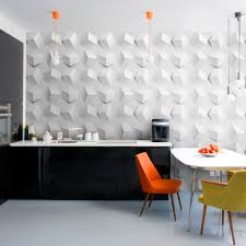 Blue, orange, and blue fish illustration. Contemporary Wallpaper Cube Mio Geometric 3d Effect Embossed