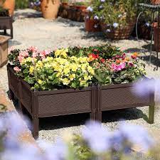 t4u plastic raised garden bed brown set of 4 assemble elevated planter box container indoor outdoor use for orchi garden beds raised garden beds indoor garden