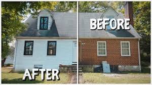 Before and after photo of painted brick house. Painting A Brick House White Youtube