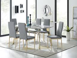 Shop wayfair for all the best gold marble kitchen & dining tables. Andria Gold Leg Marble Effect Dining Table And 6 Gold Leg Milan Chairs Furniturebox