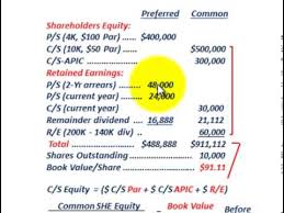 Use the following equation to calculate stockholder's equity: Stockholders Equity Book Value Per Share Preferred Stock Common Stock Dividends Youtube