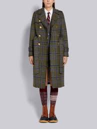 Dark Green Madras Check British Wool Frayed Single Vent Classic Trench Coat Thom Browne Official