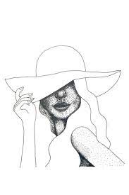 Digital Lady With Hat Black White Art Drawing Portrait Etsy Black And White Art Drawing Black White Art White Art