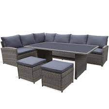 Matara Rattan Corner Sofa Dining Garden Furniture Set In Grey Rattan Corner Sofa Corner Sofa Garden Dining Sofa