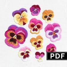Pansies Hand Embroidery Pattern Thread Painting Tutorial Beginner Pansy Pattern Pansy Art Floral Embroidery Pattern Needlepainting Floral Embroidery Patterns Embroidery Patterns Thread Painting