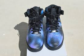 Custom Galaxy Black Air Forces Hand Painted Nike Af1 Mid Galaxy Sneakers Custom Galaxy Nike Air Force 1s With Images Painted Nikes Nike Af1 Nike Air Force 1s