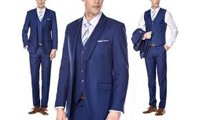 Braveman Mens Slim Fit 3pc Suits Blue Size 36rx30w