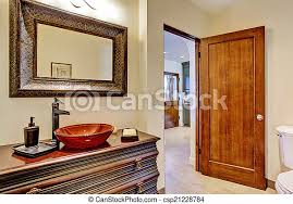 All you have to do is remember to include the vessel or bowl sinks are gorgeous and can become the focal point of any room. Luxury Bathroom Vanity Cabinet With Vessel Sink Bathroom Interior In Luxury House View Of Rich Bathroom Vanity Cabinet With Canstock