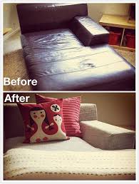 Before After Fabric Over Leather Slipcover By Comfort Works Ikea Kramfors Replacement Leather Slipcover Ikea Evler