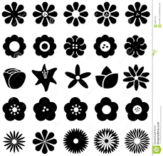 Basic Black And White Flower Outline Simple Shape Geometric Flower Such As Rose Tulip Sunflower Daisy Flower Pattern Drawing Flower Icons Geometric Flower