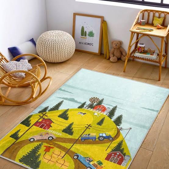 The ideal playroom setup pairs resilient, low-pile fibers with easy-to-clean properties., AI generated