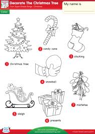 Decorate The Christmas Tree Super Simple Songs Christmas Worksheets Christmas Cards Drawing Super Simple Songs