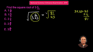 Split the fraction into 2 radicals. Q4 Finding Square Root Of A Mixed Fraction Ncee Math 2019 Youtube