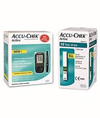 Accu Chek Active Blood Glucose Meter Kit Vial Of 10 Strips Free Multicolor
