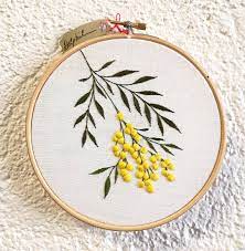 Commande Personnalisee Mimosa Yellowflower Douceur Leave Sweetness Feuil Hand Embroidery Art Embroidery Craft Sewing Embroidery Designs