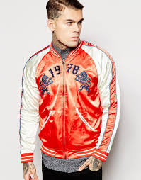 Diesel Bomber Jacket J Gahan Reversible Satin Wolf Logo In Red Natural For Men Lyst