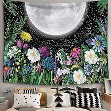 Tapestry fabric tapestry floral unique house design decoupage fabric patterns photo editing royalty free stock photos weaving retro. Buy Moonlit Garden Tapestry Moon Tapestry For Bedroom Full Moon Surrounded By Plants And Flowers Black Room Decor Aesthetic Floral Moon Wall Tapestry For Teenager S Home Decor 82 7x59 Inches Online In Turkey