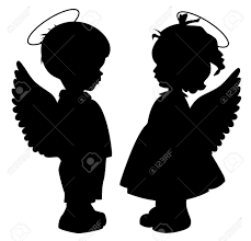 Black And White Angel Cartoon Two Black Angel Silhouettes Isolated On White Angel Silhouette Silhouette Christmas Baby Silhouette